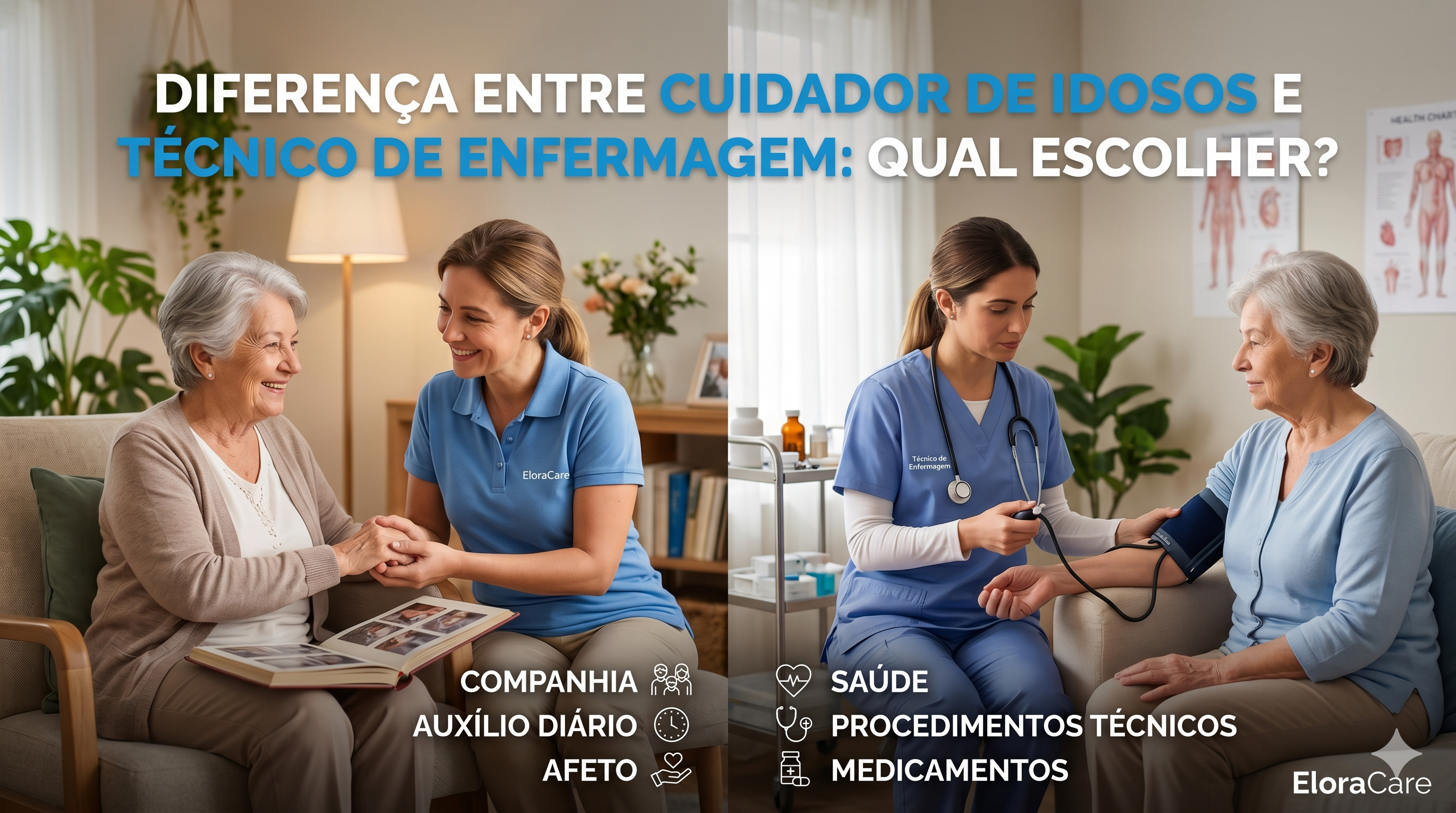 Diferença entre cuidador de idosos e técnico de enfermagem: qual escolher?